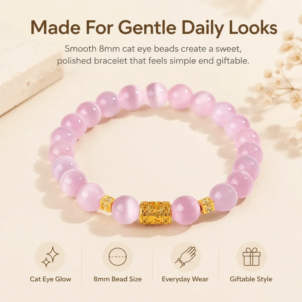 soft pink cat eye beaded bracelet feature image