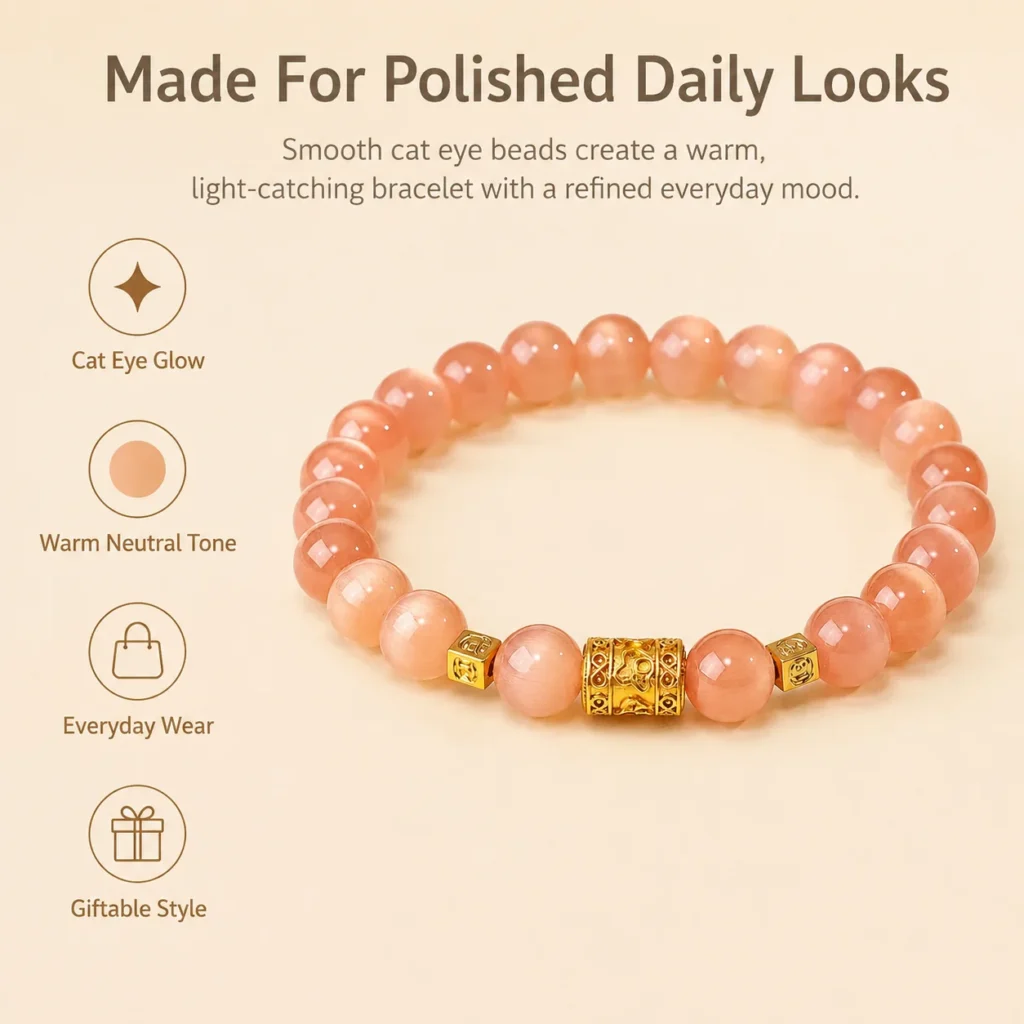 Champagne Cat Eye Beaded Bracelet 3 champagne cat eye beaded bracelet feature image