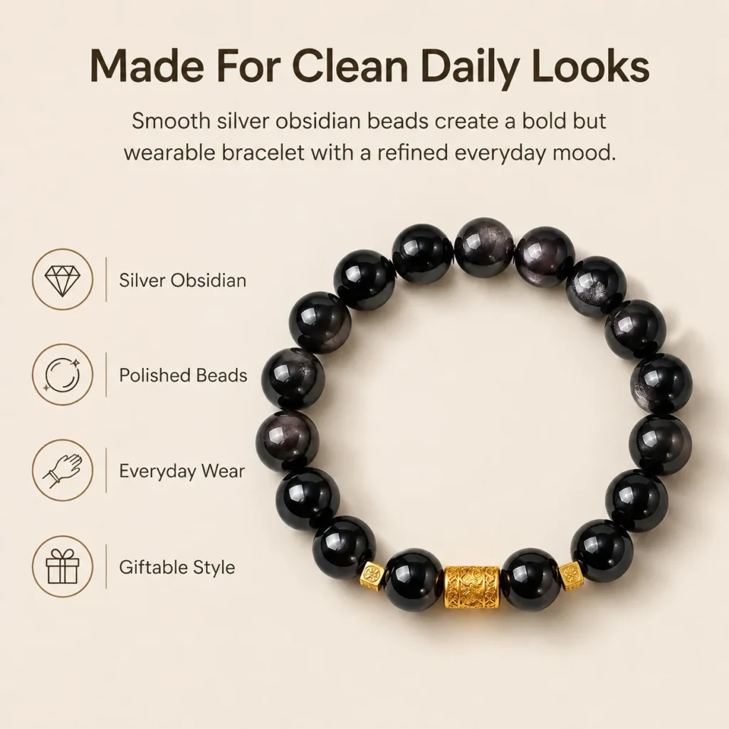 Silver Obsidian Beaded Bracelet 3 silver obsidian beaded bracelet feature image
