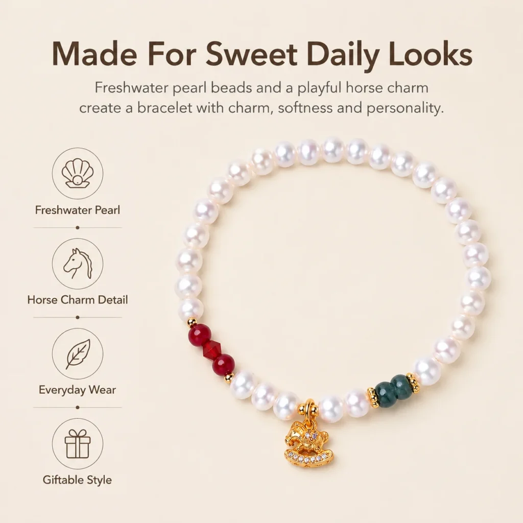pearl horse charm beaded bracelet feature image