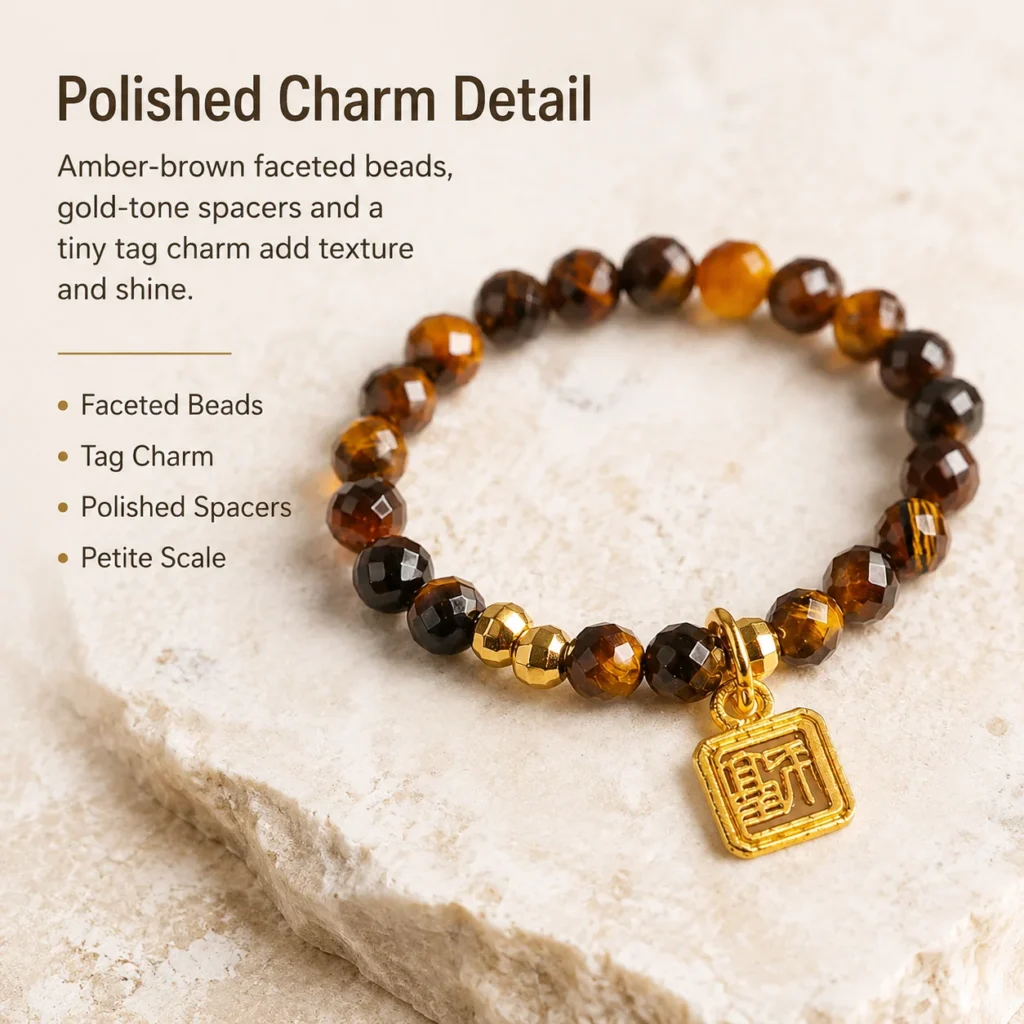 Yellow Tiger Eye Blessing Tag Beaded Ring 4 yellow tiger eye blessing tag beaded ring material detail image