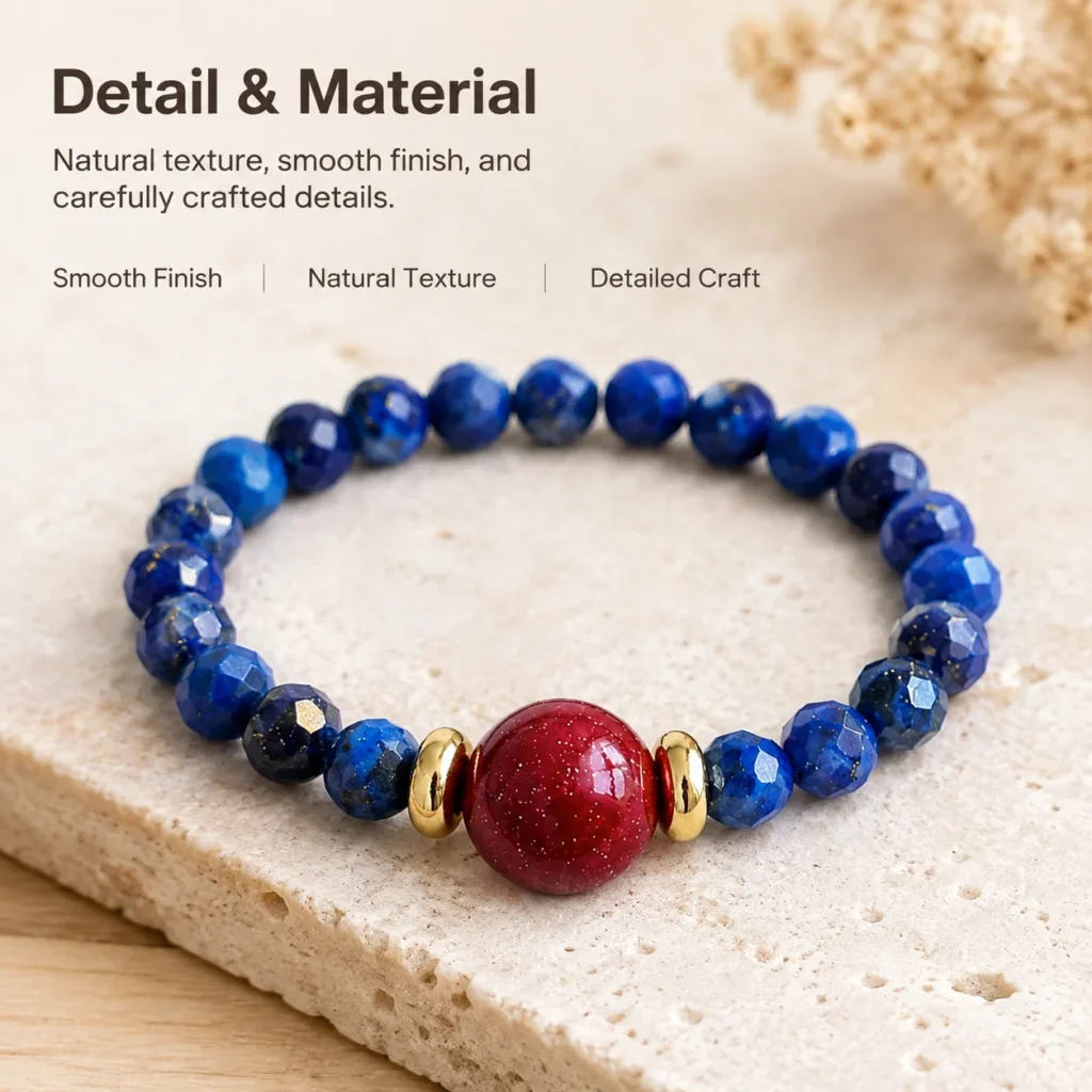 lapis cinnabar beaded ring material detail image