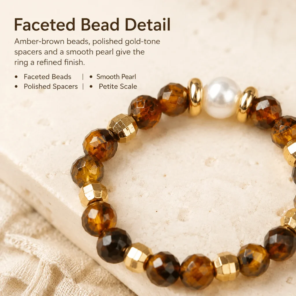 Yellow Tiger Eye Pearl Beaded Ring 4 yellow tiger eye pearl beaded ring material detail image
