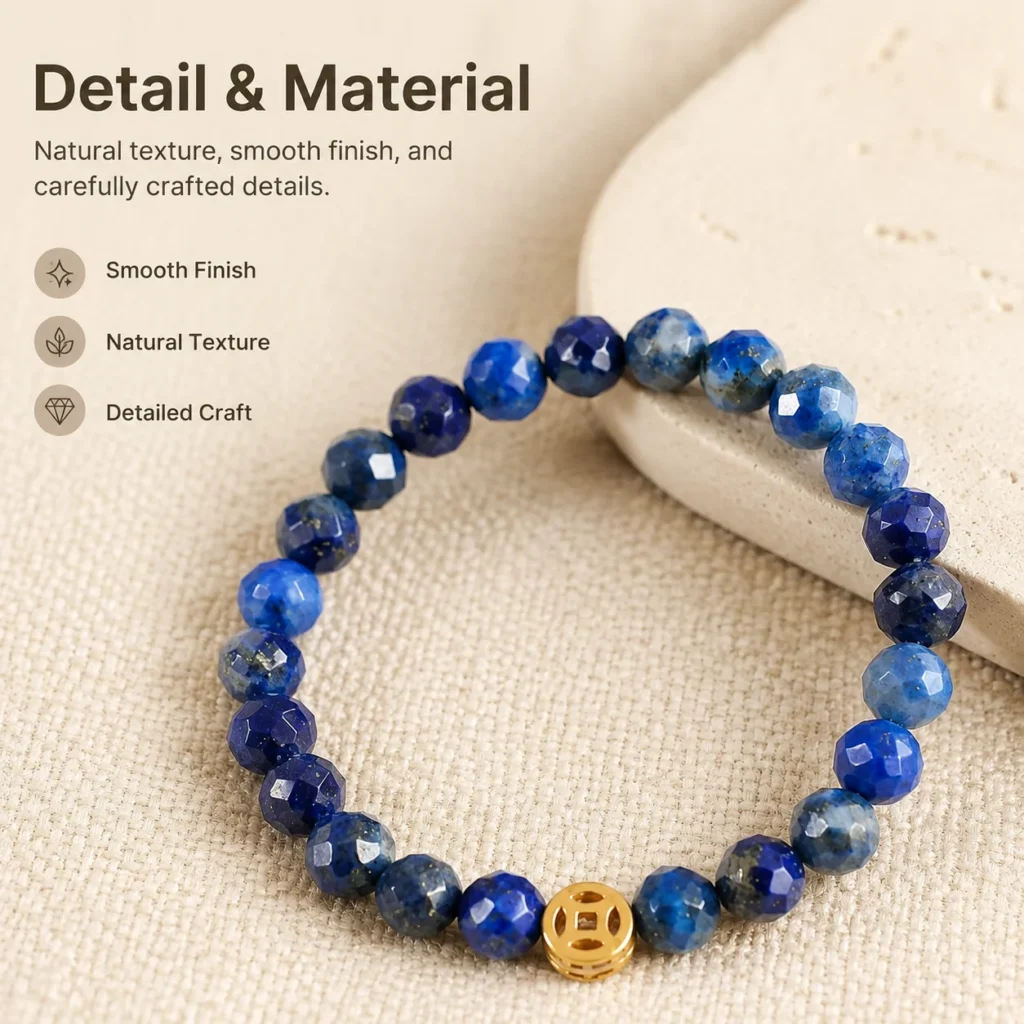 lapis coin beaded ring material detail image