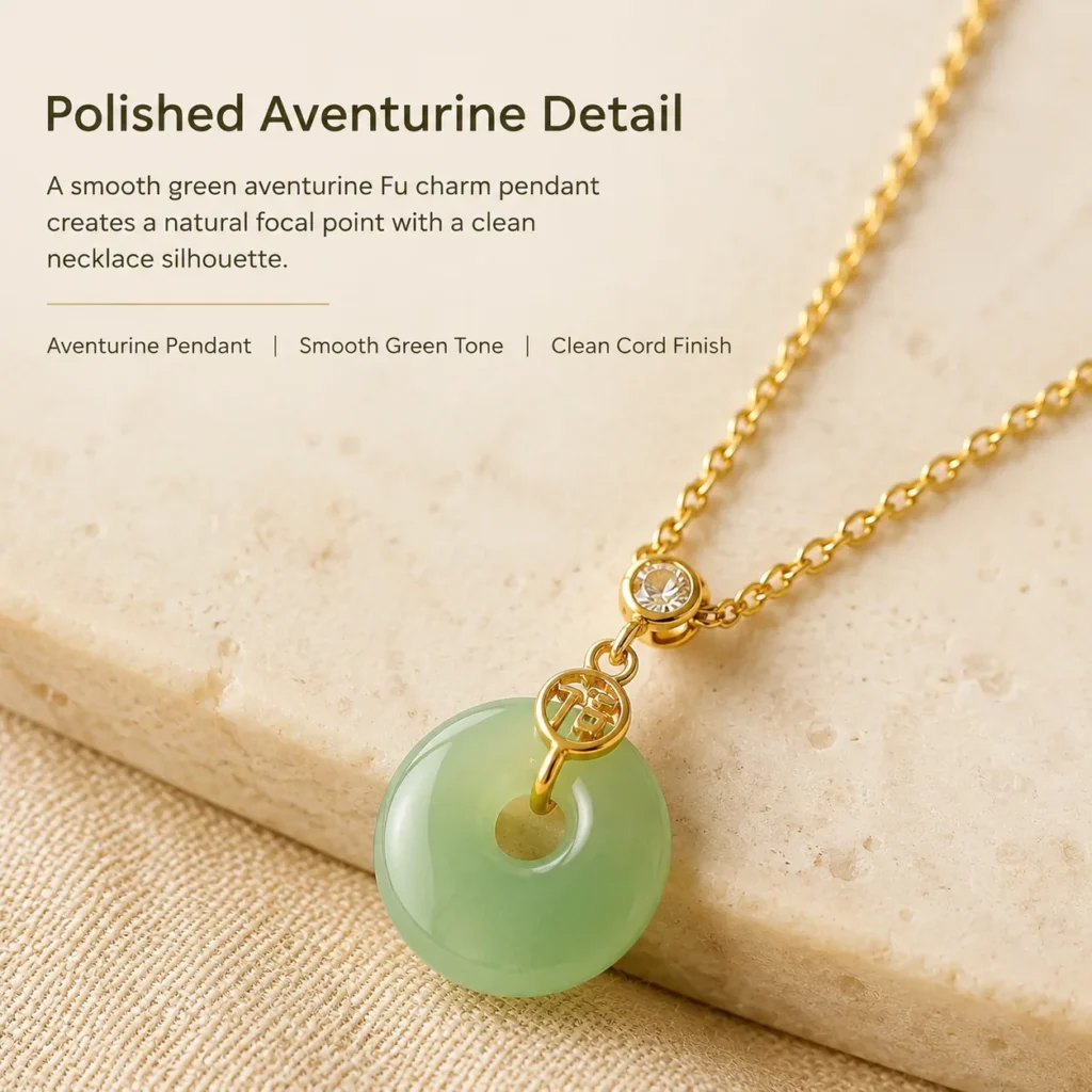 Aventurine Fu Charm Pendant Necklace 4 aventurine fu charm pendant necklace material detail image