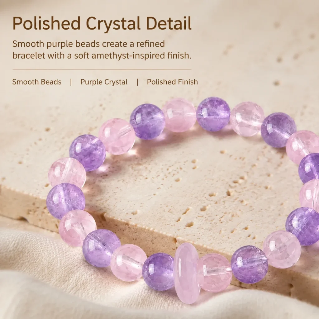 amethyst purple crystal beaded bracelet material detail image