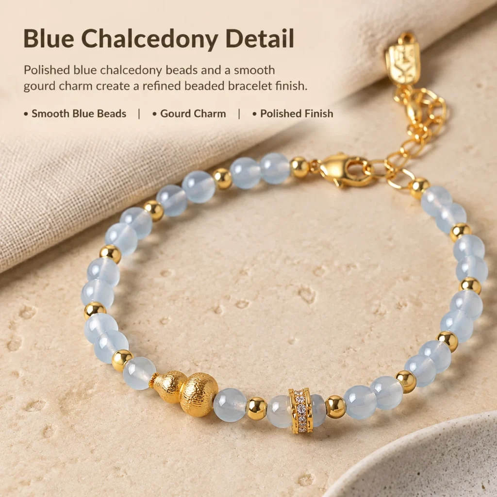 blue chalcedony gourd beaded bracelet material detail image