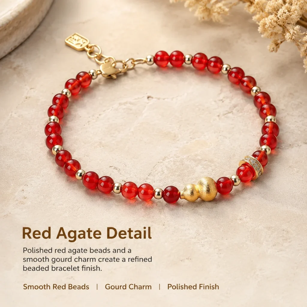 Red Agate Gourd Beaded Bracelet 4 red agate gourd beaded bracelet material detail image
