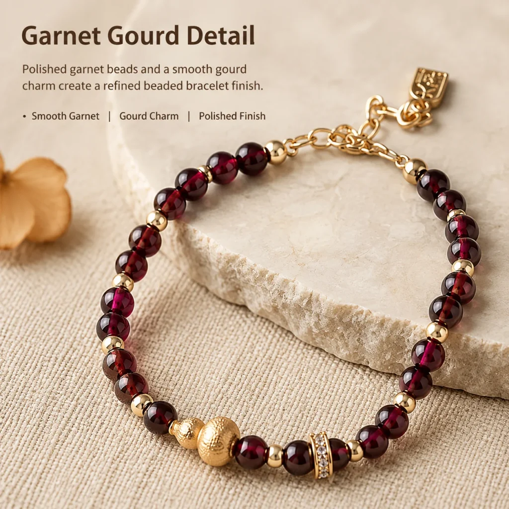 Garnet Gourd Beaded Bracelet 4 garnet gourd beaded bracelet material detail image