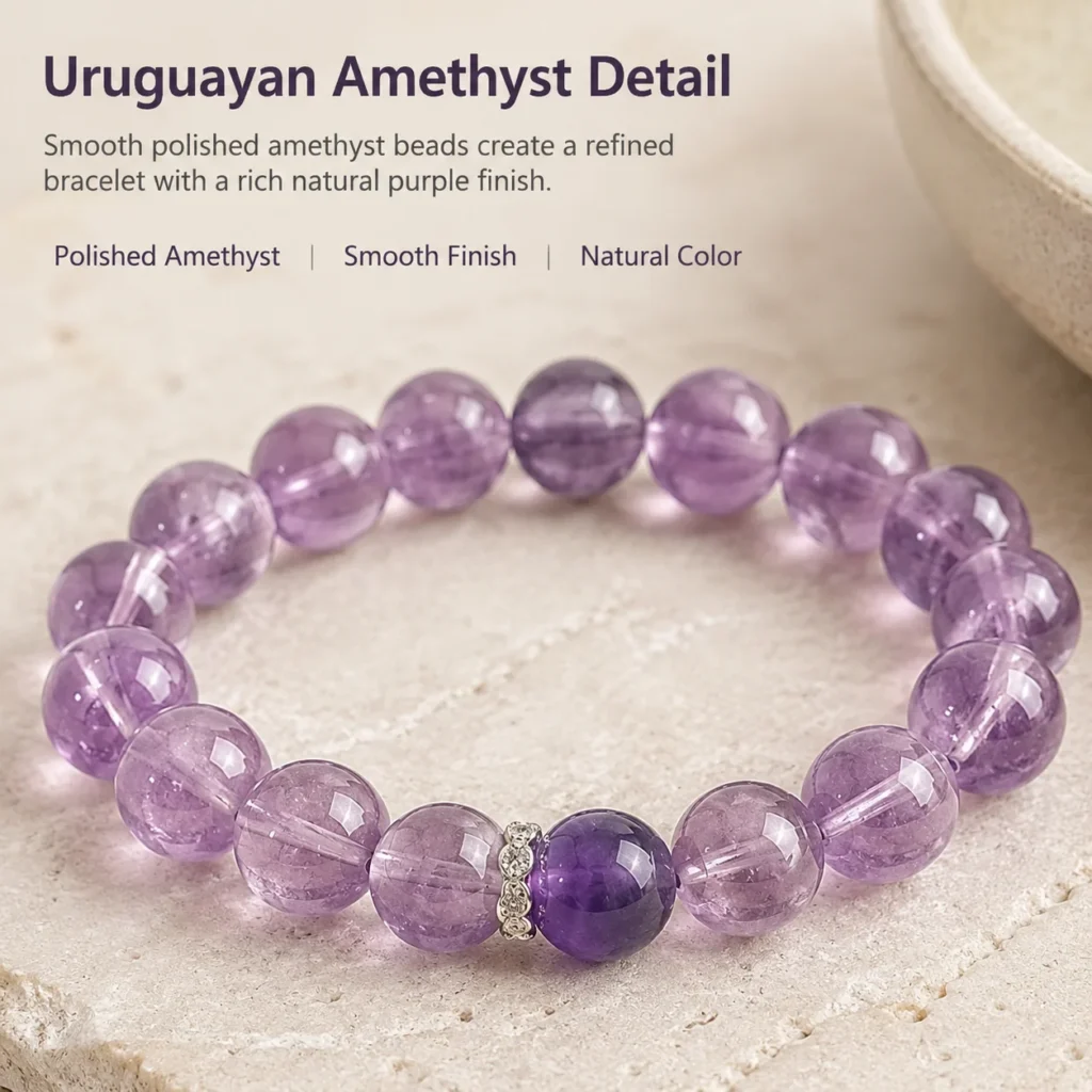 Uruguayan Amethyst Beaded Bracelet 4 uruguayan amethyst beaded bracelet material detail image