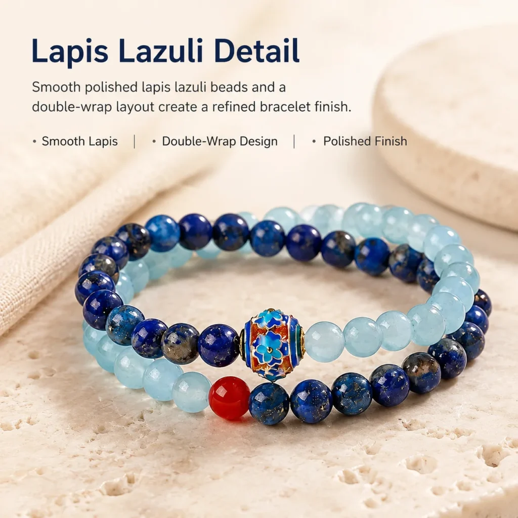 lapis lazuli double-wrap bracelet material detail image