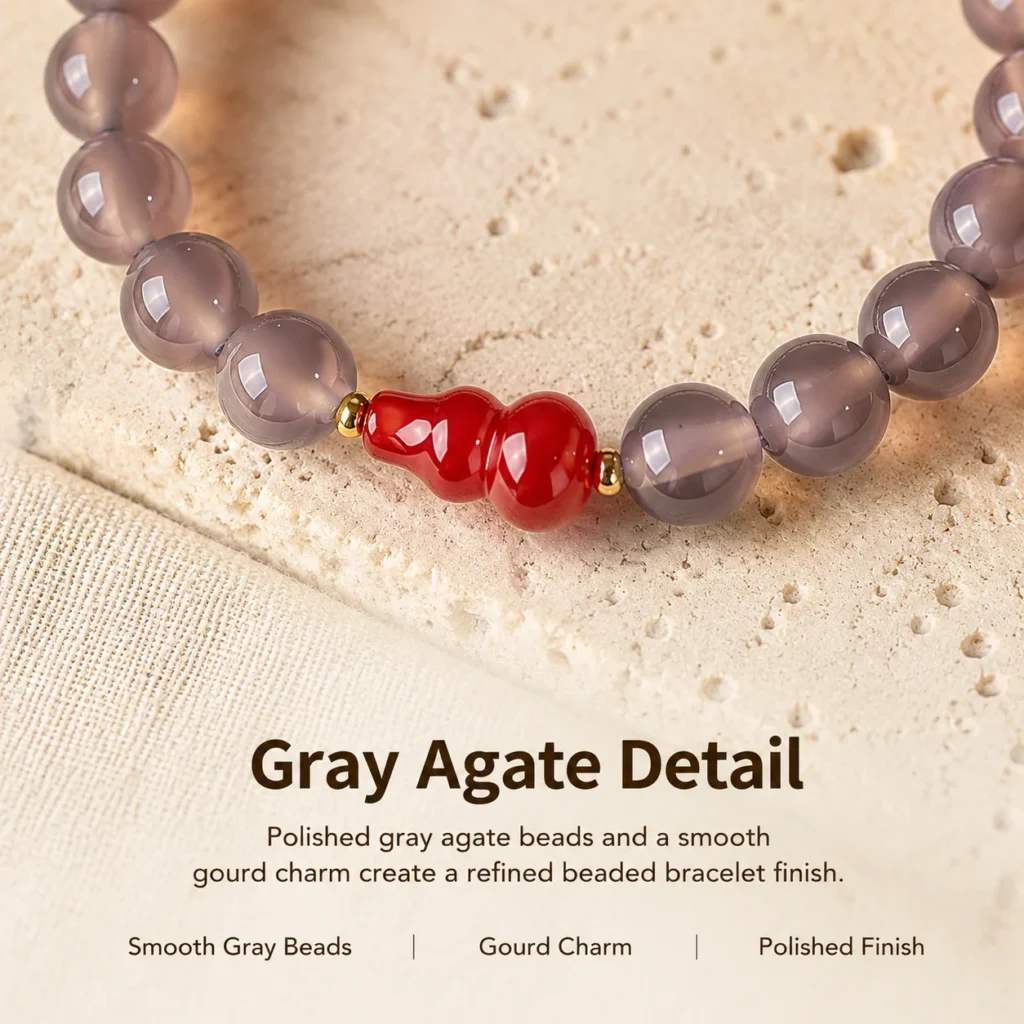 gray agate gourd beaded bracelet material detail image