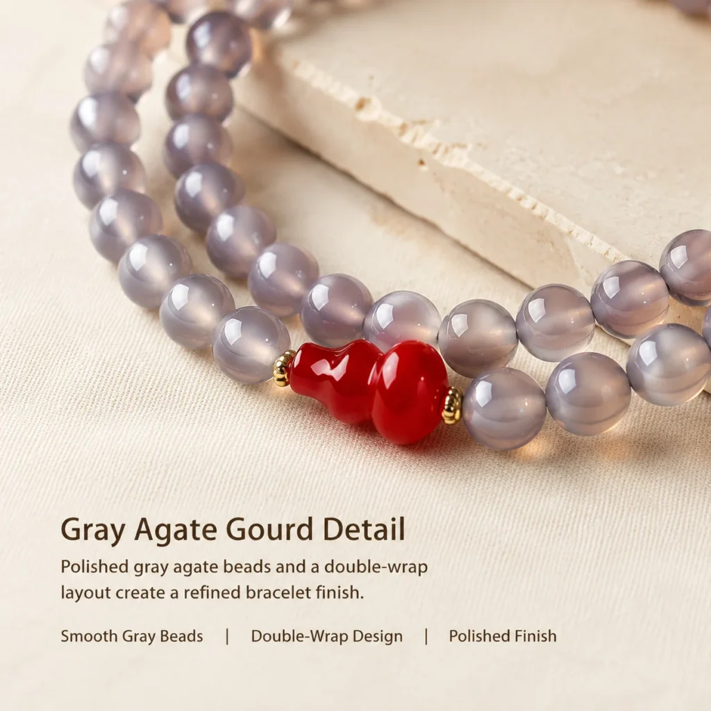 gray agate gourd double-wrap bracelet material detail image
