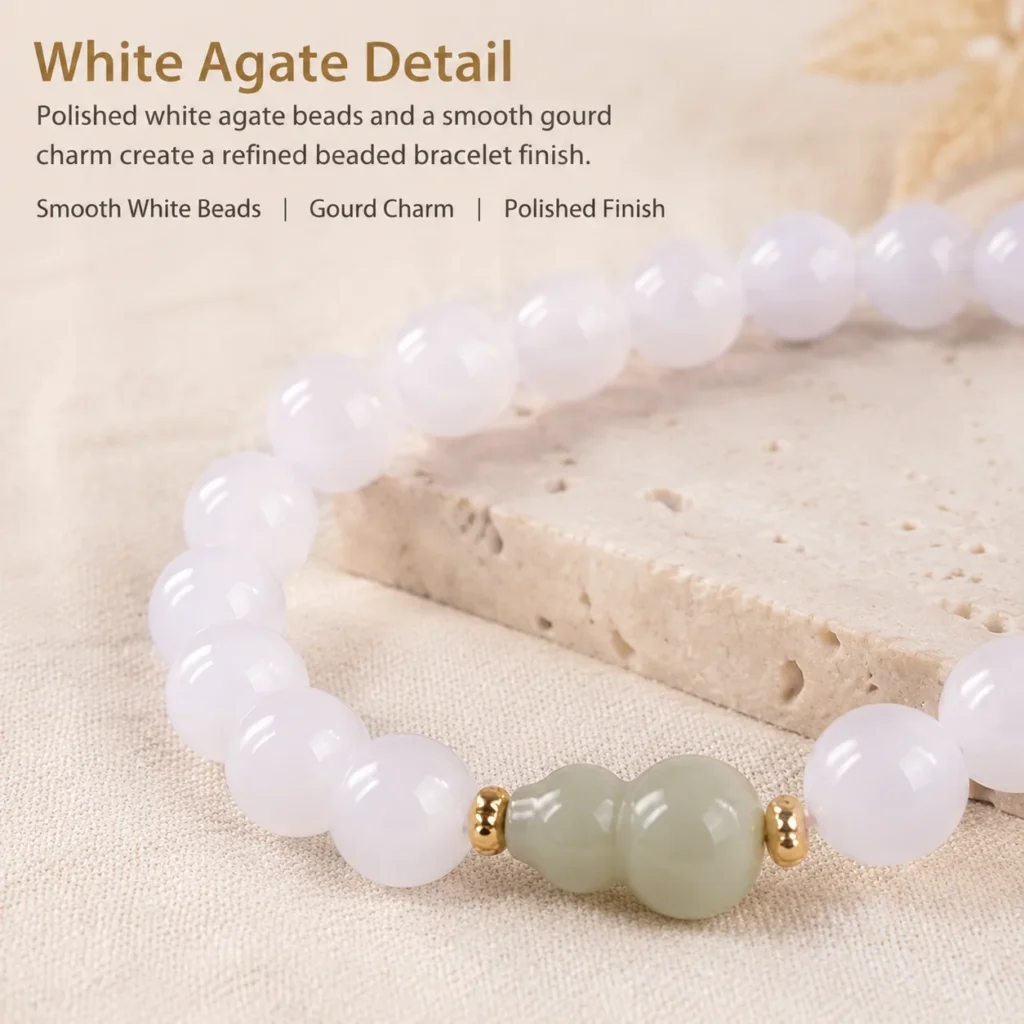 White Agate Gourd Beaded Bracelet 4 white agate gourd beaded bracelet material detail image