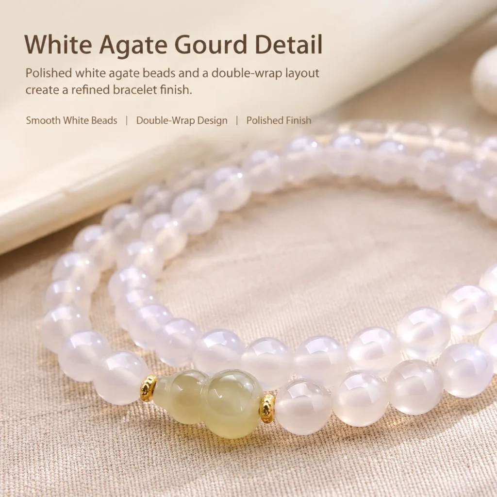 white agate gourd double-wrap bracelet material detail image