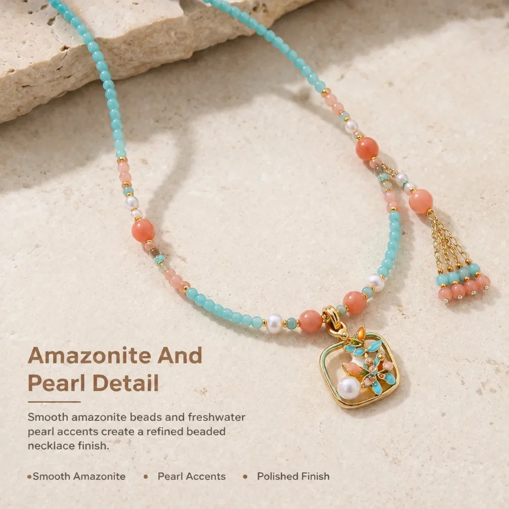 Amazonite Pearl Beaded Necklace 4 amazonite pearl beaded necklace material detail image