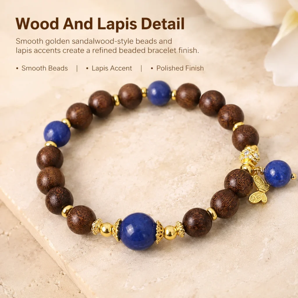 Golden Sandalwood Lapis Butterfly Bracelet 4 golden sandalwood lapis butterfly bracelet material detail image