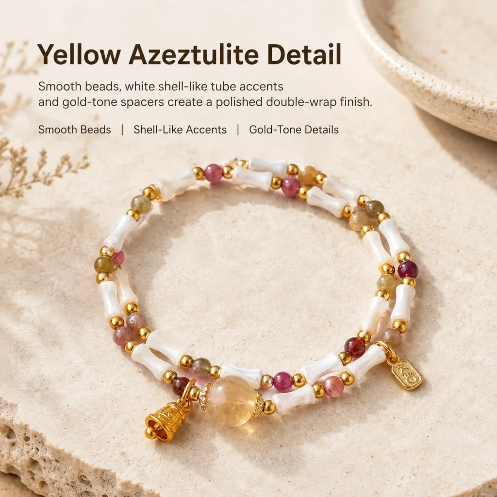 Tourmaline Yellow Azeztulite Double-Wrap Bracelet 4 tourmaline yellow azeztulite double-wrap bracelet material detail image
