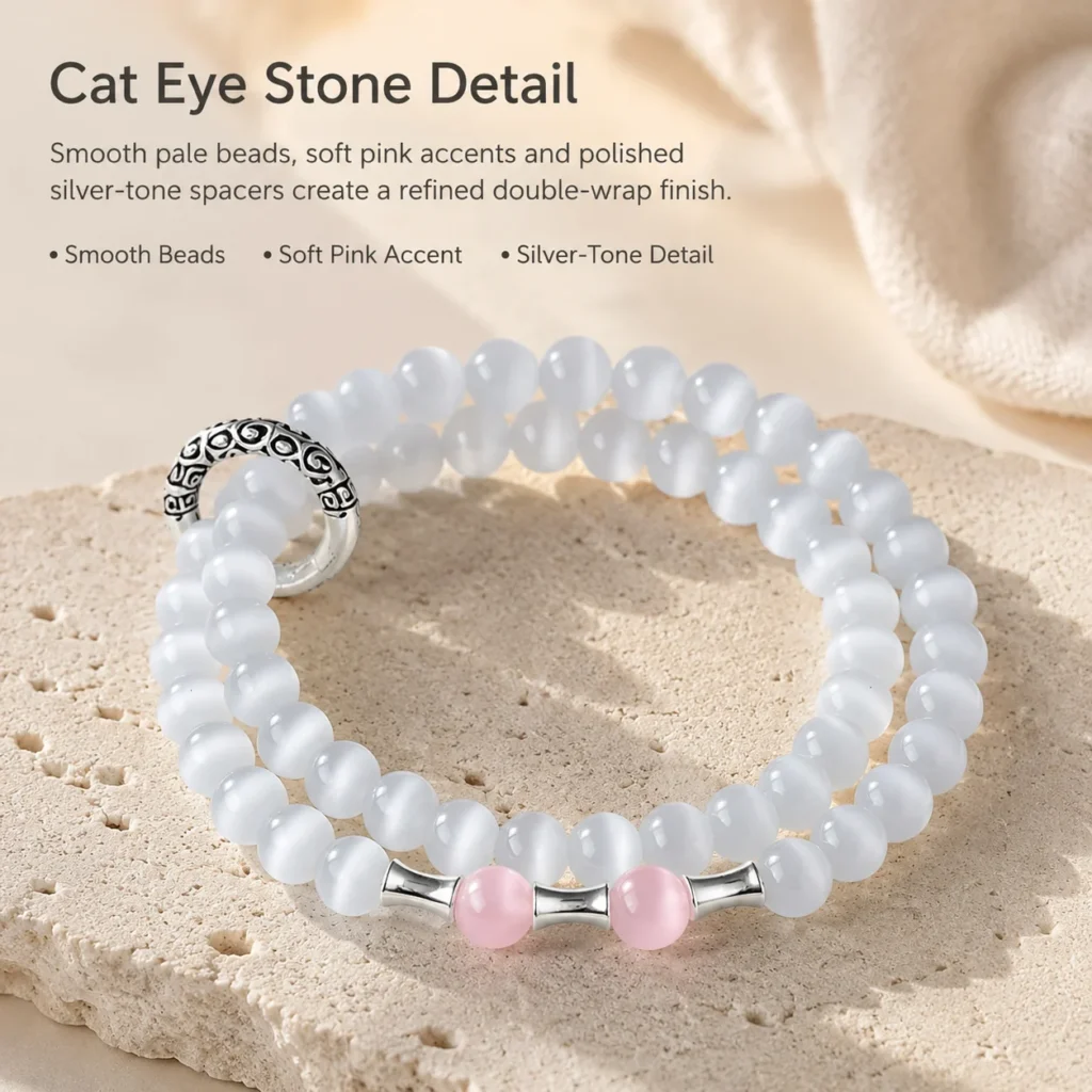 Cat Eye Stone Double-Wrap Bracelet 4 cat eye stone double-wrap bracelet material detail image