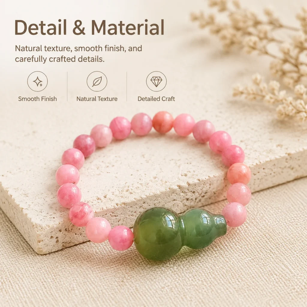 Rhodochrosite Jade Gourd Beaded Ring 4 rhodochrosite jade gourd beaded ring material detail image