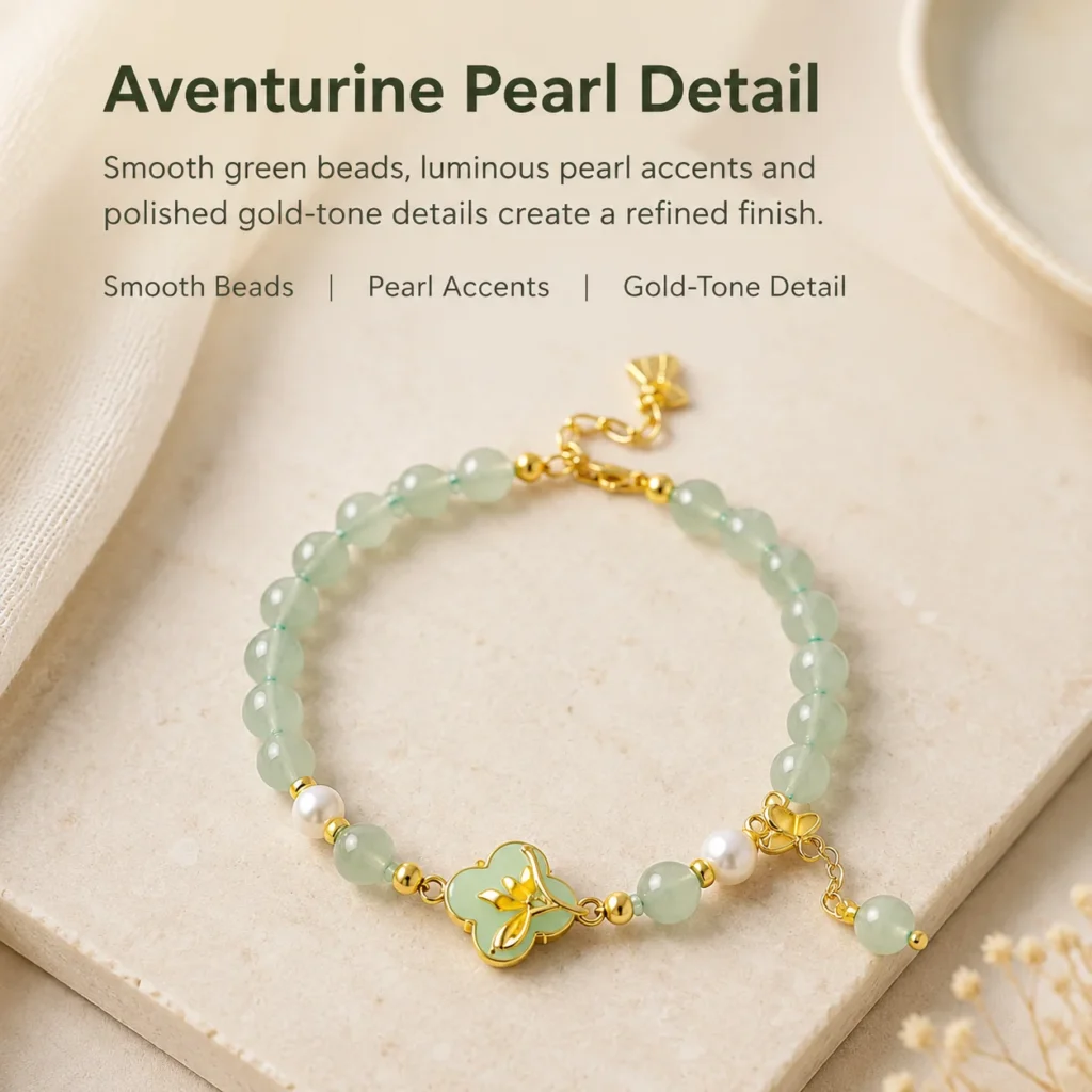 Aventurine Pearl Beaded Bracelet 4 aventurine pearl beaded bracelet material detail image