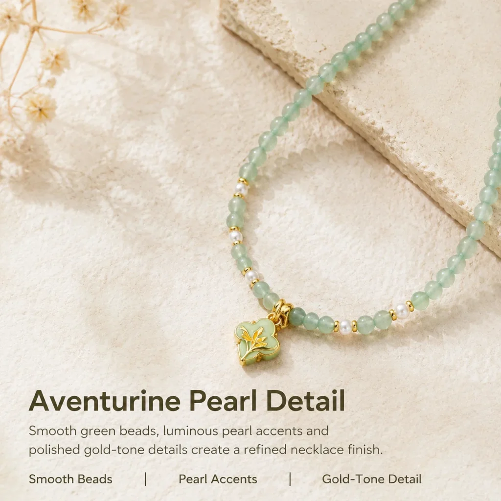 Aventurine Pearl Beaded Necklace 4 aventurine pearl beaded necklace material detail image