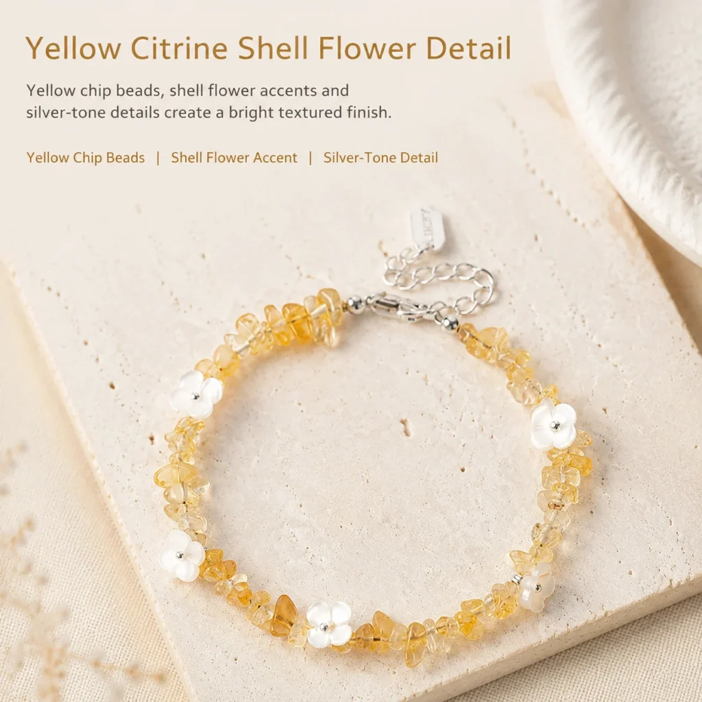 Yellow Citrine Shell Flower Bracelet 4 yellow citrine shell flower bracelet material detail image