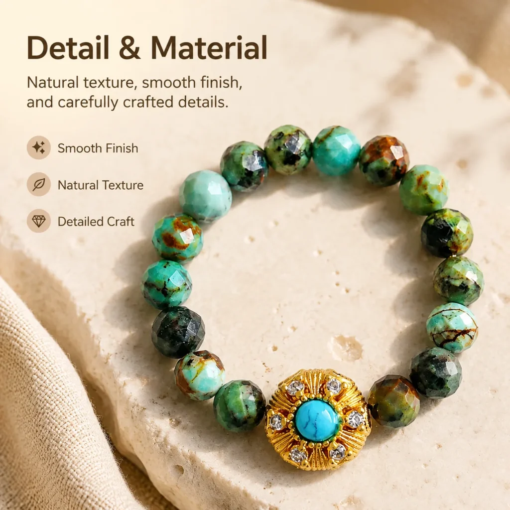 turquoise beaded ring material detail image