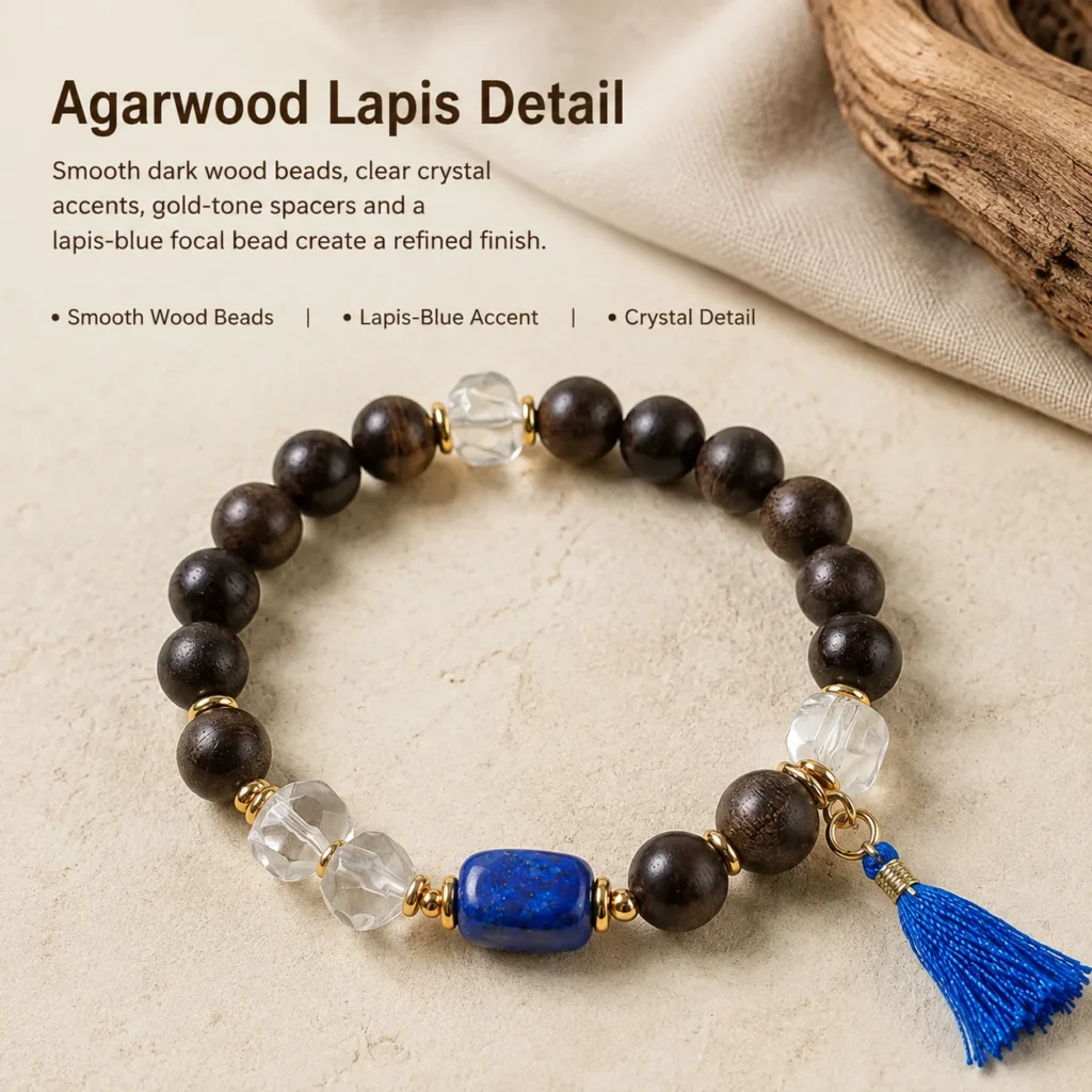 Agarwood Lapis Lazuli Beaded Bracelet 4 agarwood lapis lazuli beaded bracelet material detail image