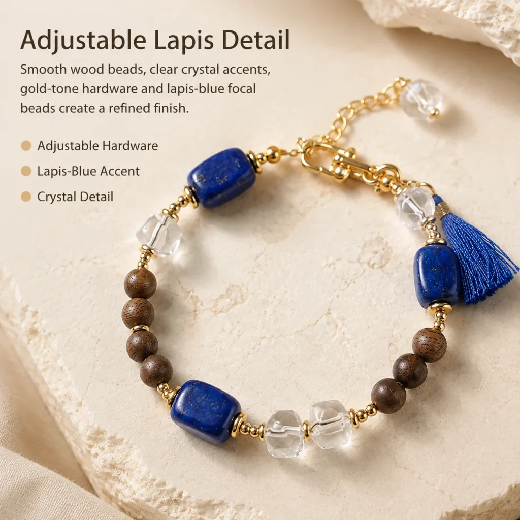 Adjustable Agarwood Lapis Lazuli Bracelet 4 adjustable agarwood lapis lazuli bracelet material detail image
