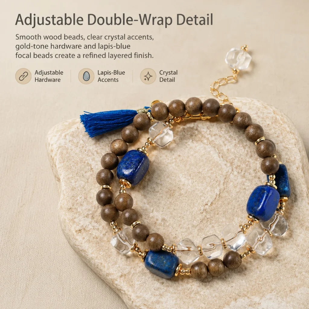 Adjustable Agarwood Lapis Lazuli Double-Wrap Bracelet 4 adjustable agarwood lapis lazuli double-wrap bracelet material detail image