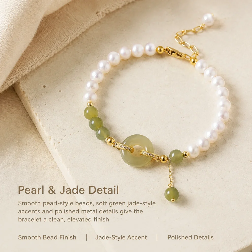 Freshwater Pearl Jade Beaded Bracelet 4 freshwater pearl jade beaded bracelet material detail image