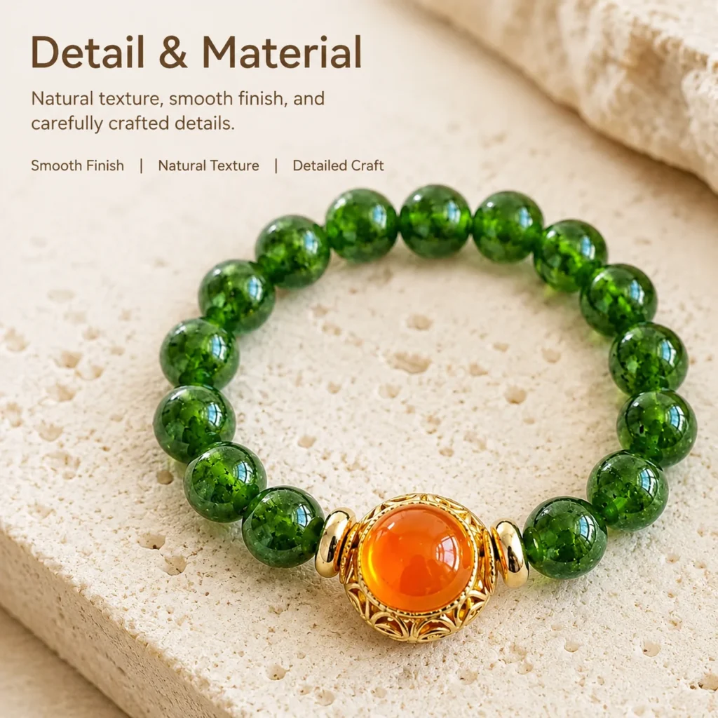 green chalcedony beaded ring material detail image