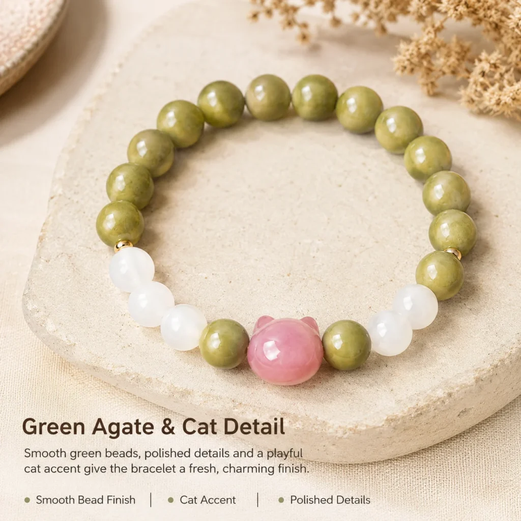 Avocado Alashan Cat Beaded Bracelet 4 avocado alashan cat beaded bracelet material detail image
