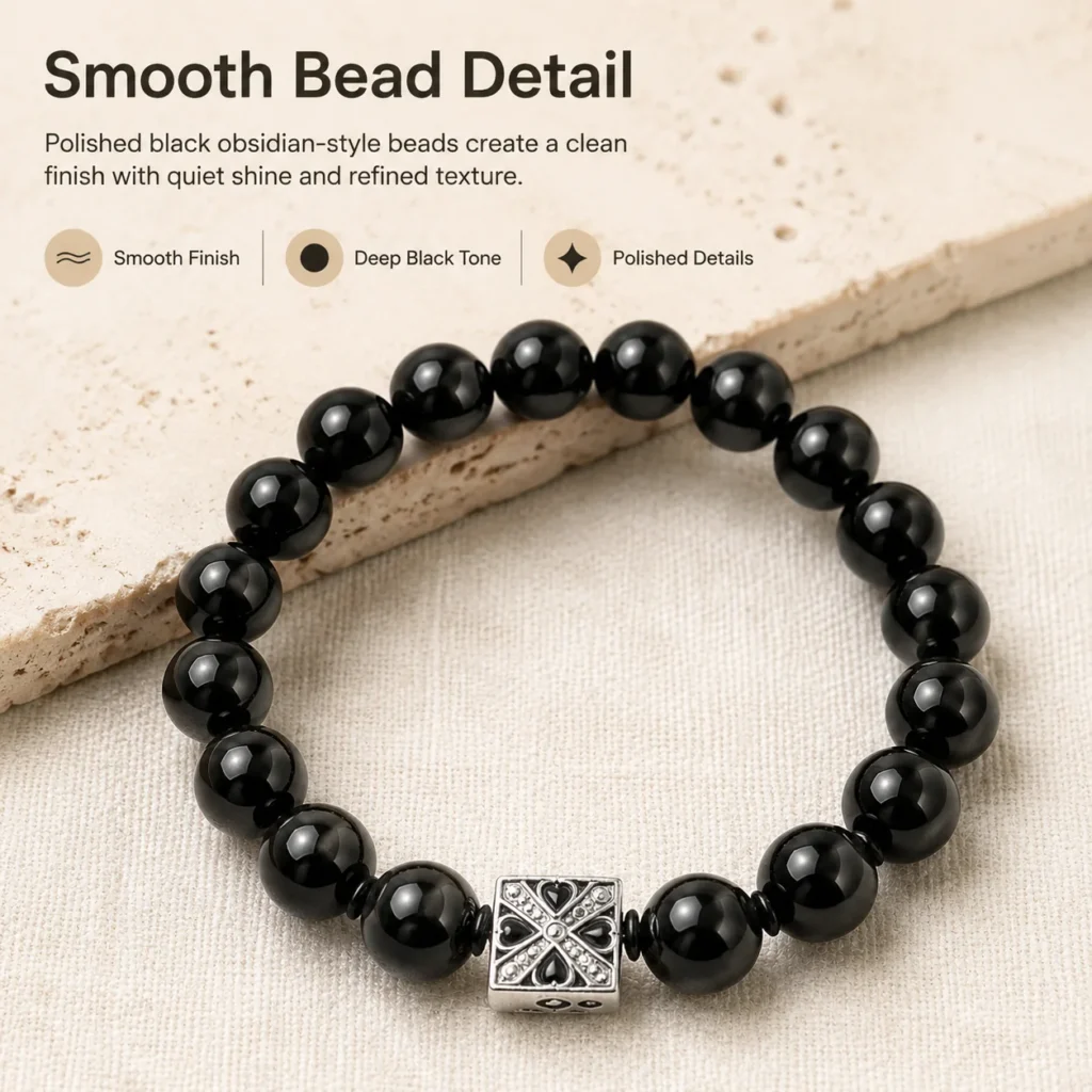 Black Obsidian Beaded Bracelet 4 black obsidian beaded bracelet material detail image