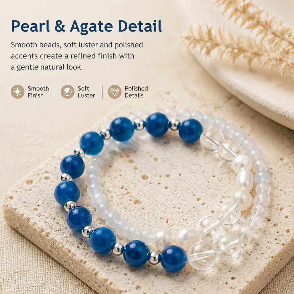Freshwater Pearl Agate Double-Wrap Bracelet 4 freshwater pearl agate double-wrap bracelet material detail image