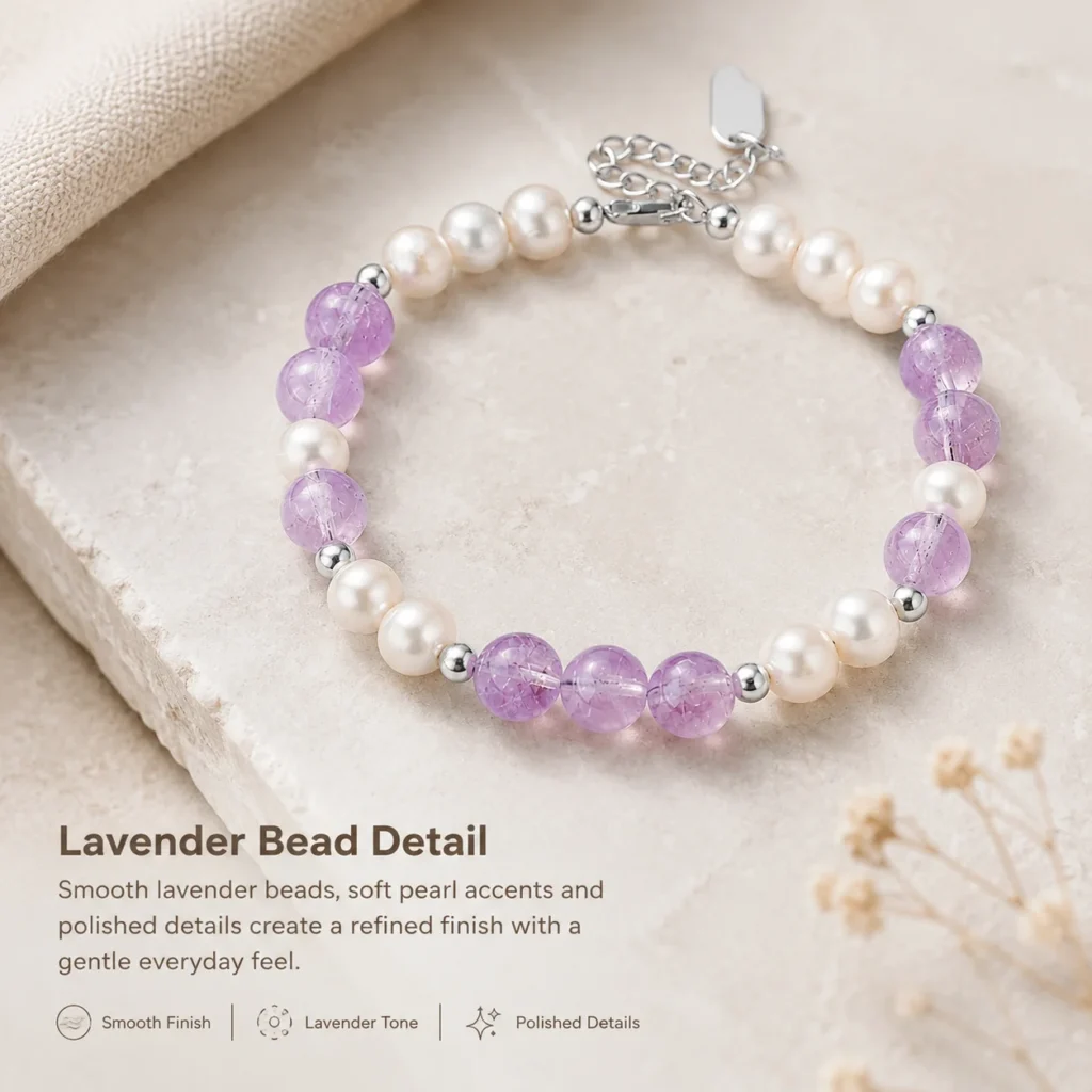 Lavender Amethyst Pearl Beaded Bracelet 4 lavender amethyst pearl beaded bracelet material detail image