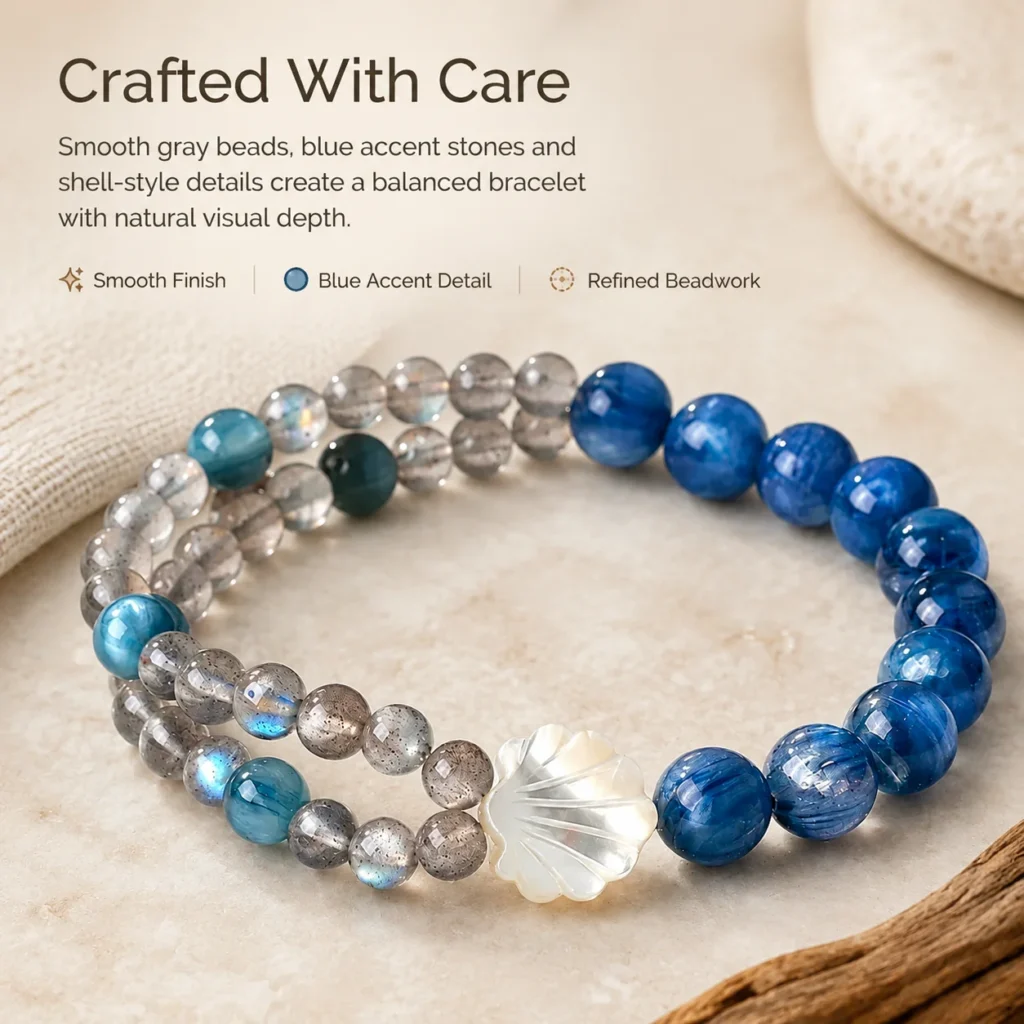 Gray Moonstone Kyanite Beaded Bracelet 4 gray moonstone kyanite beaded bracelet material detail image