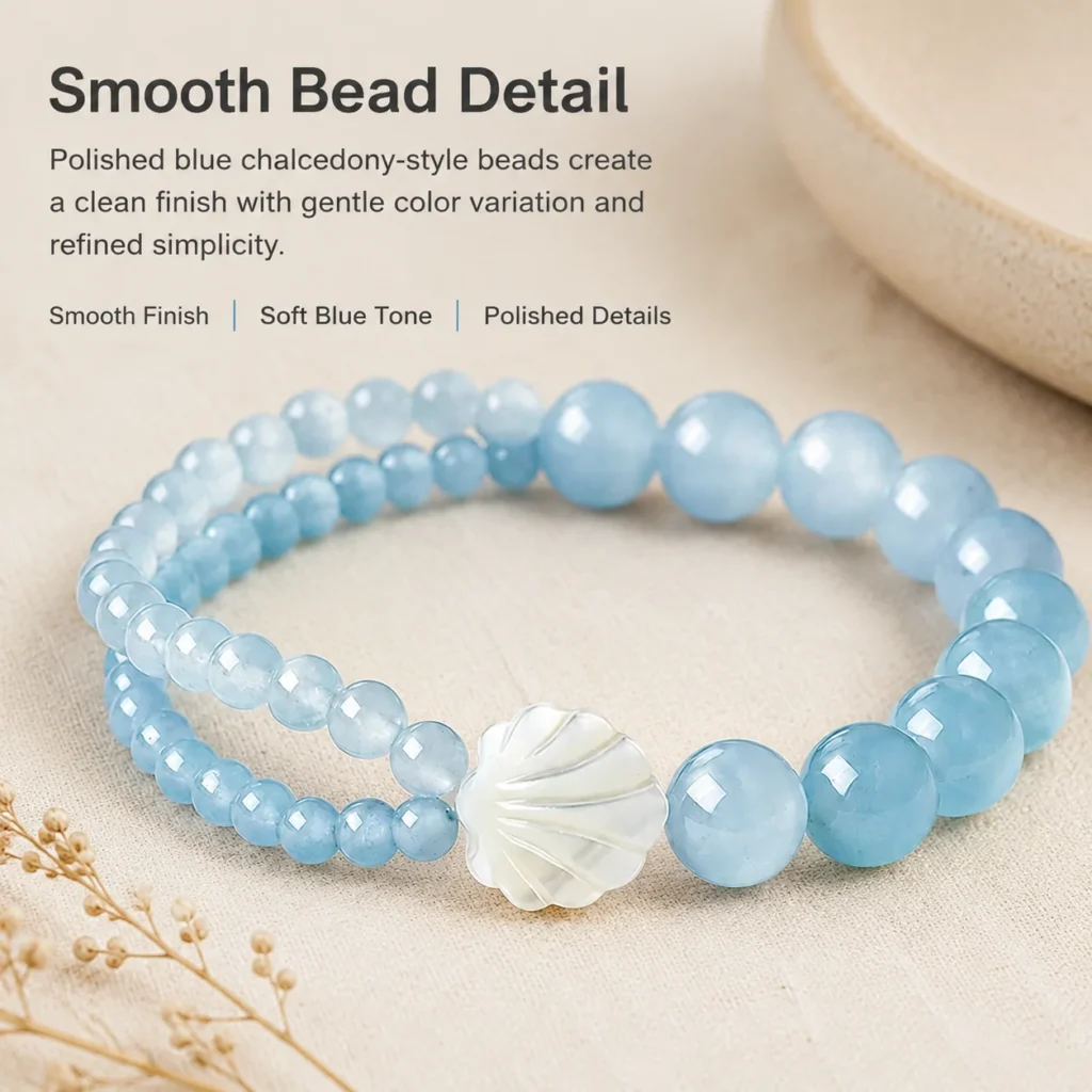 Blue Chalcedony Beaded Bracelet 4 blue chalcedony beaded bracelet material detail image