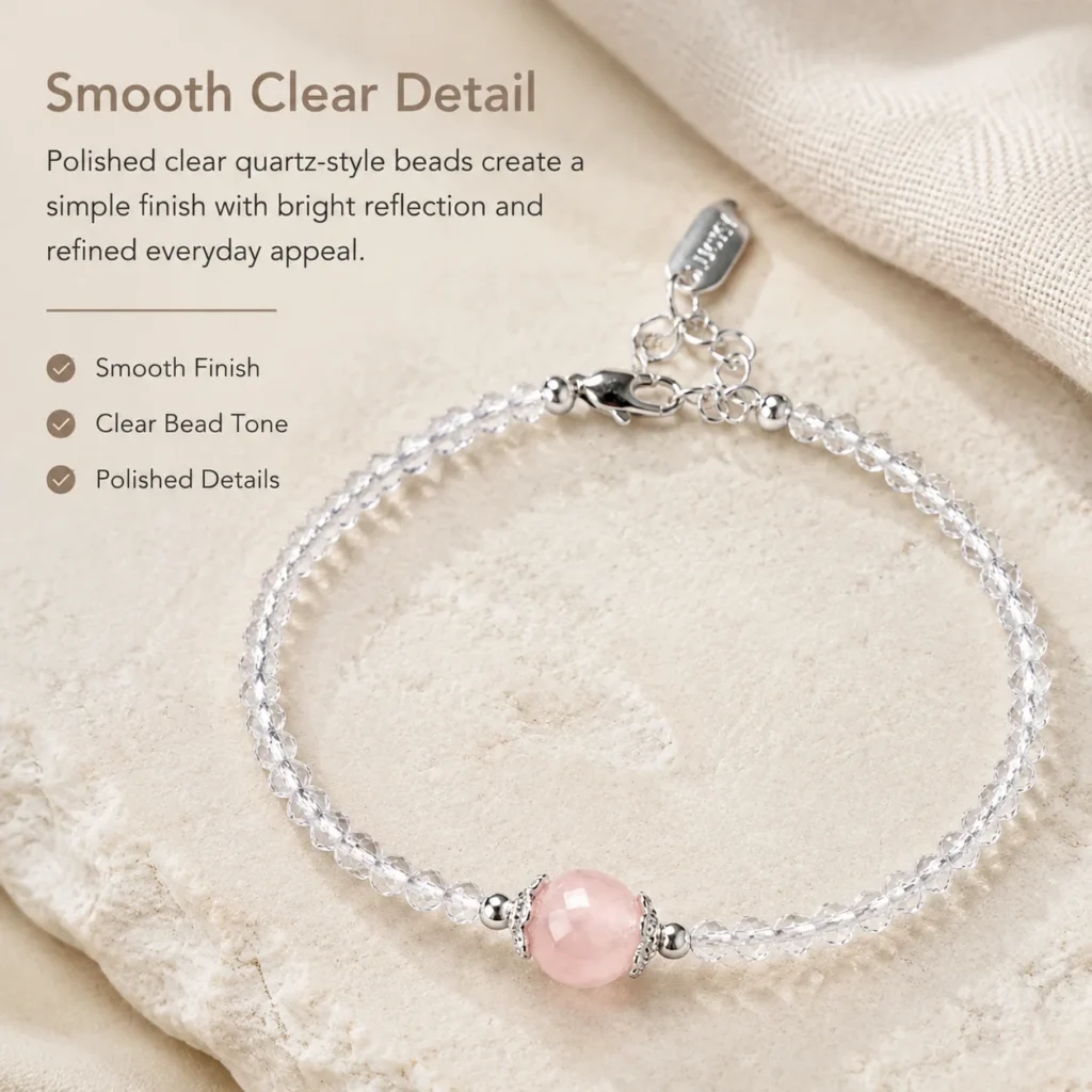 Clear Quartz Beaded Bracelet 4 clear quartz beaded bracelet material detail image
