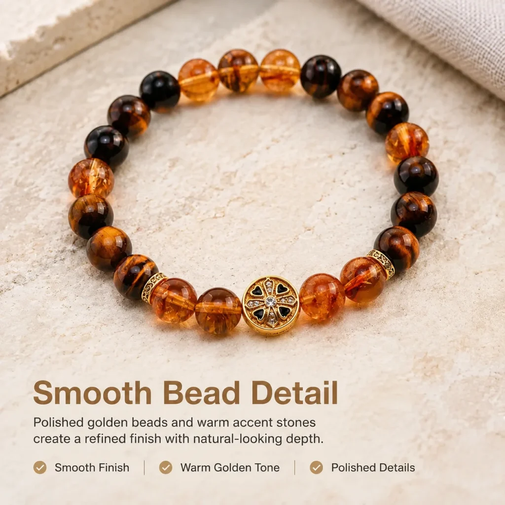 Golden Crystal Tiger Eye Beaded Bracelet 4 golden crystal tiger eye beaded bracelet material detail image