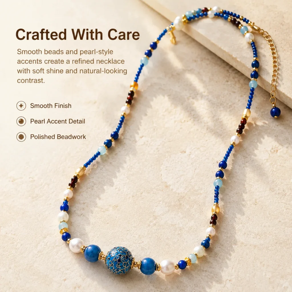 Crystal Pearl Lacquer Bead Necklace 4 crystal pearl lacquer bead necklace material detail image