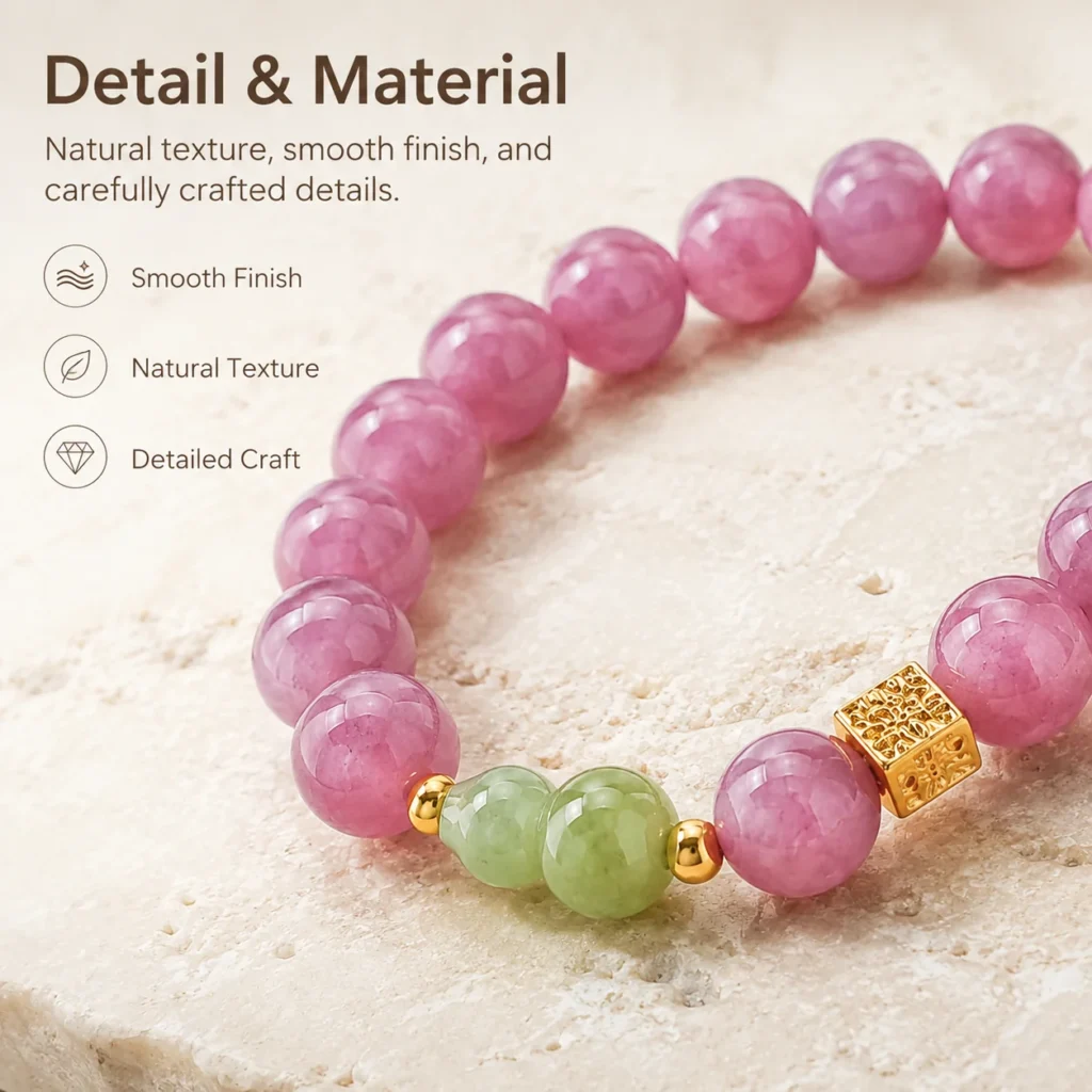 Purple Rose Quartz Beaded Bracelet 4 purple rose quartz beaded bracelet material detail image