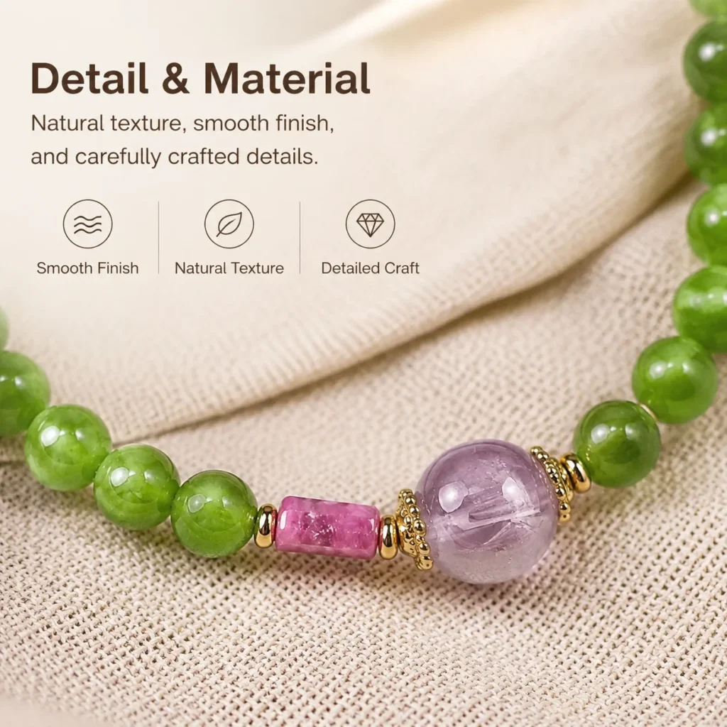 Green Chalcedony Beaded Bracelet 4 green chalcedony beaded bracelet material detail image