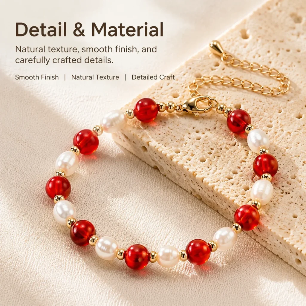 Red Agate Pearl Beaded Bracelet 4 red agate pearl beaded bracelet material detail image