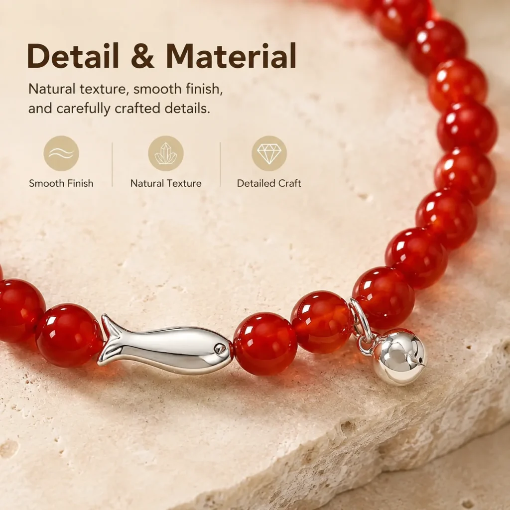 Red Agate Fish Beaded Bracelet 4 red agate fish beaded bracelet material detail image