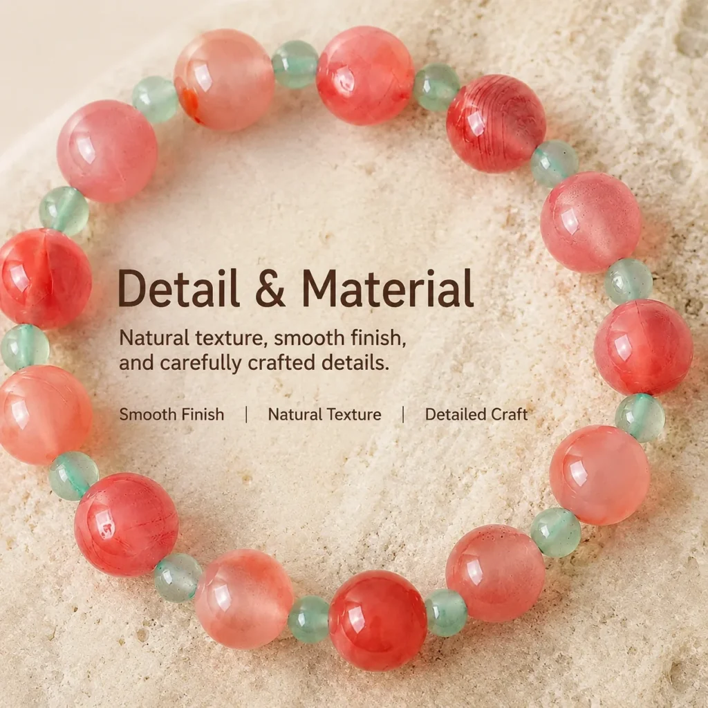 Pink Agate Beaded Bracelet - Green Aventurine Accent 4 pink agate beaded bracelet green aventurine material detail image