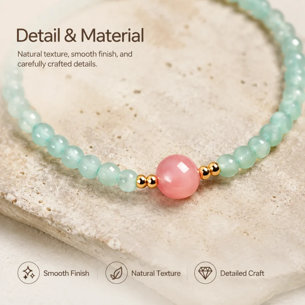 Green Aventurine Beaded Bracelet - Pink Agate Accent 4 green aventurine beaded bracelet pink agate material detail image