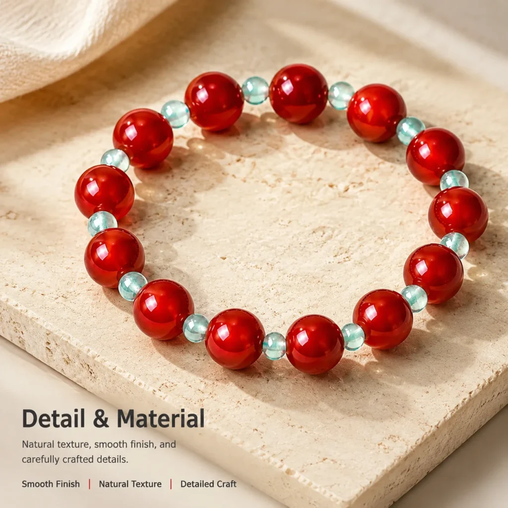 Red Agate Beaded Bracelet - Green Aventurine Accent 4 red agate beaded bracelet green aventurine material detail image
