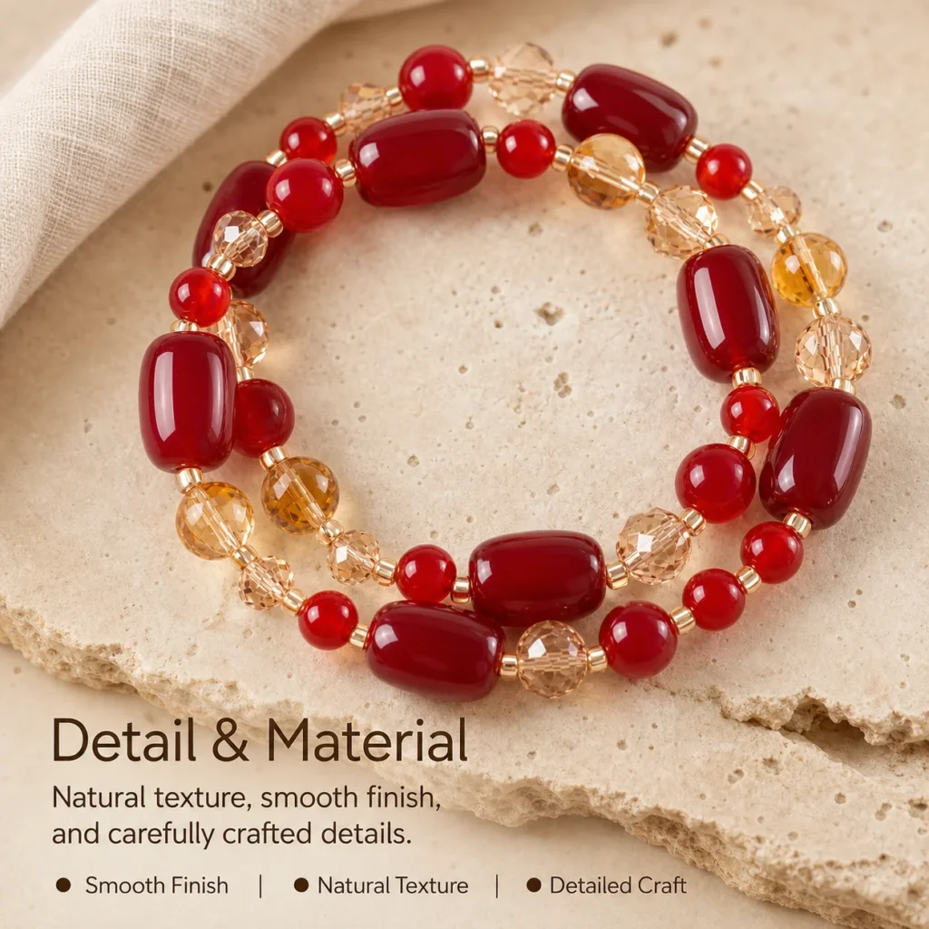 red agate double wrap bracelet yellow crystal material detail image